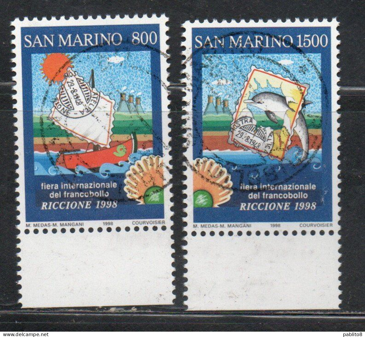 REPUBBLICA DI SAN MARINO 1998 FIERA INTERNAZIONALE DEL FRANCOBOLLO RICCIONE STAMP FAIR SERIE COMPLETA SET USATA USED - Gebruikt