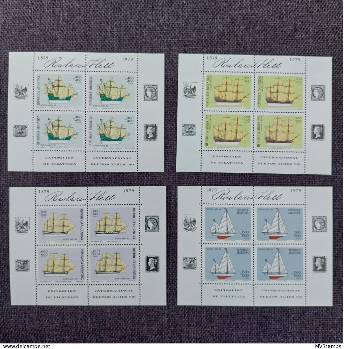 Argentina 1979 Set Sheets Ships/Buenos Aires '80 (Michel 1405/08 KLB) MNH - Blocks & Sheetlets