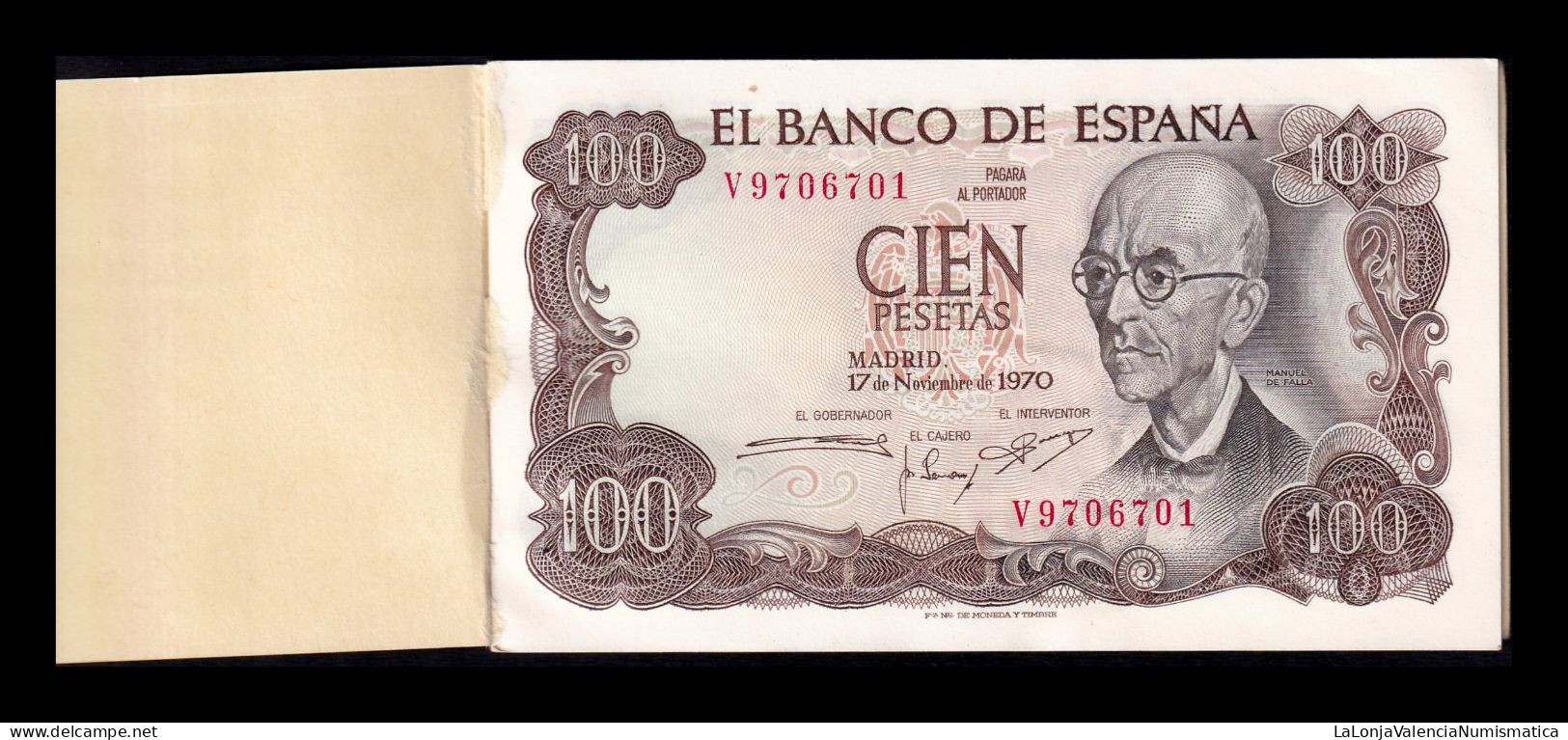 España Spain Talón Banco Ibérico 10 Billetes Correlativos 100 Pesetas 1970 Pick 152a Serie V Sc Unc - 100 Peseten