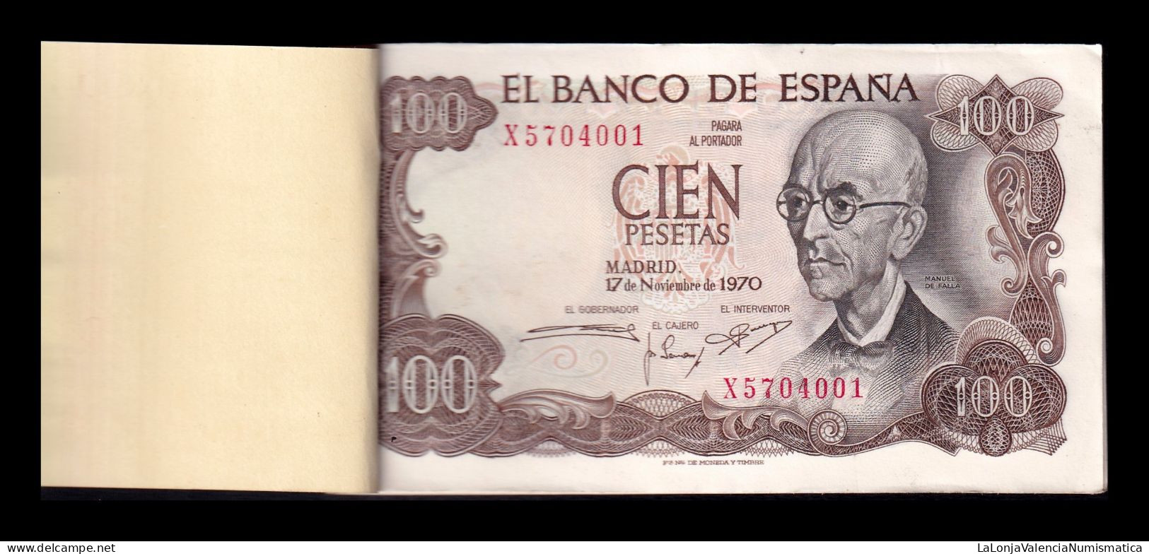 España Spain Talón Banco Ibérico 10 Billetes Correlativos 100 Pesetas 1970 Pick 152a Serie X Sc Unc - 100 Pesetas