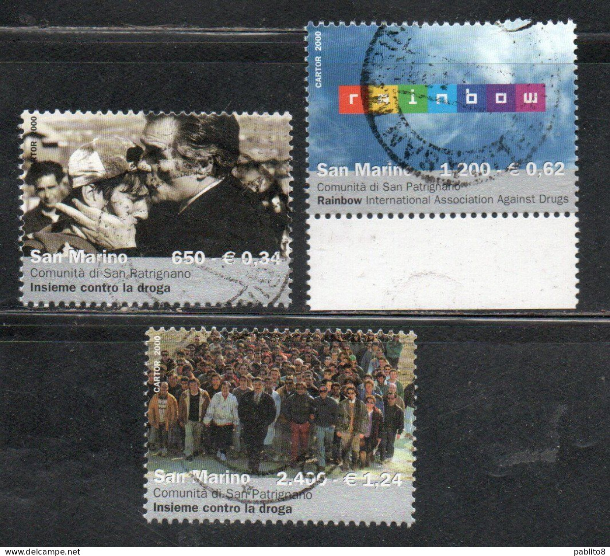 REPUBBLICA DI SAN MARINO 2000 RAINBOW INSIEME CONTRO LA DROGA SERIE COMPLETA COMPLETE SET USATA USED OBLITERE' - Used Stamps