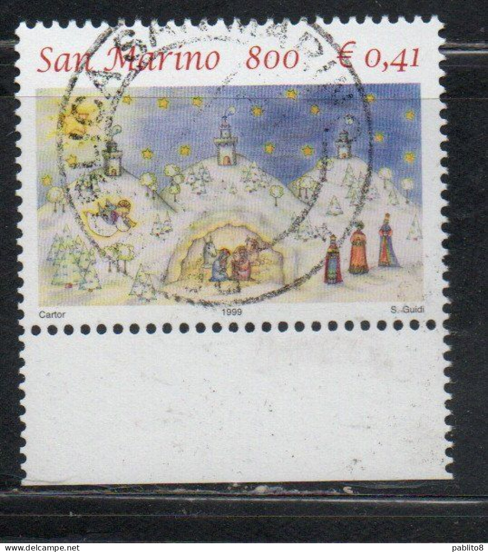 REPUBBLICA DI SAN MARINO 1999 NATALE CHRISTMAS NOEL WEIHNACHTEN NAVIDAD NATAL LIRE 800 € 0,41 USATO USED OBLITERE' - Gebraucht