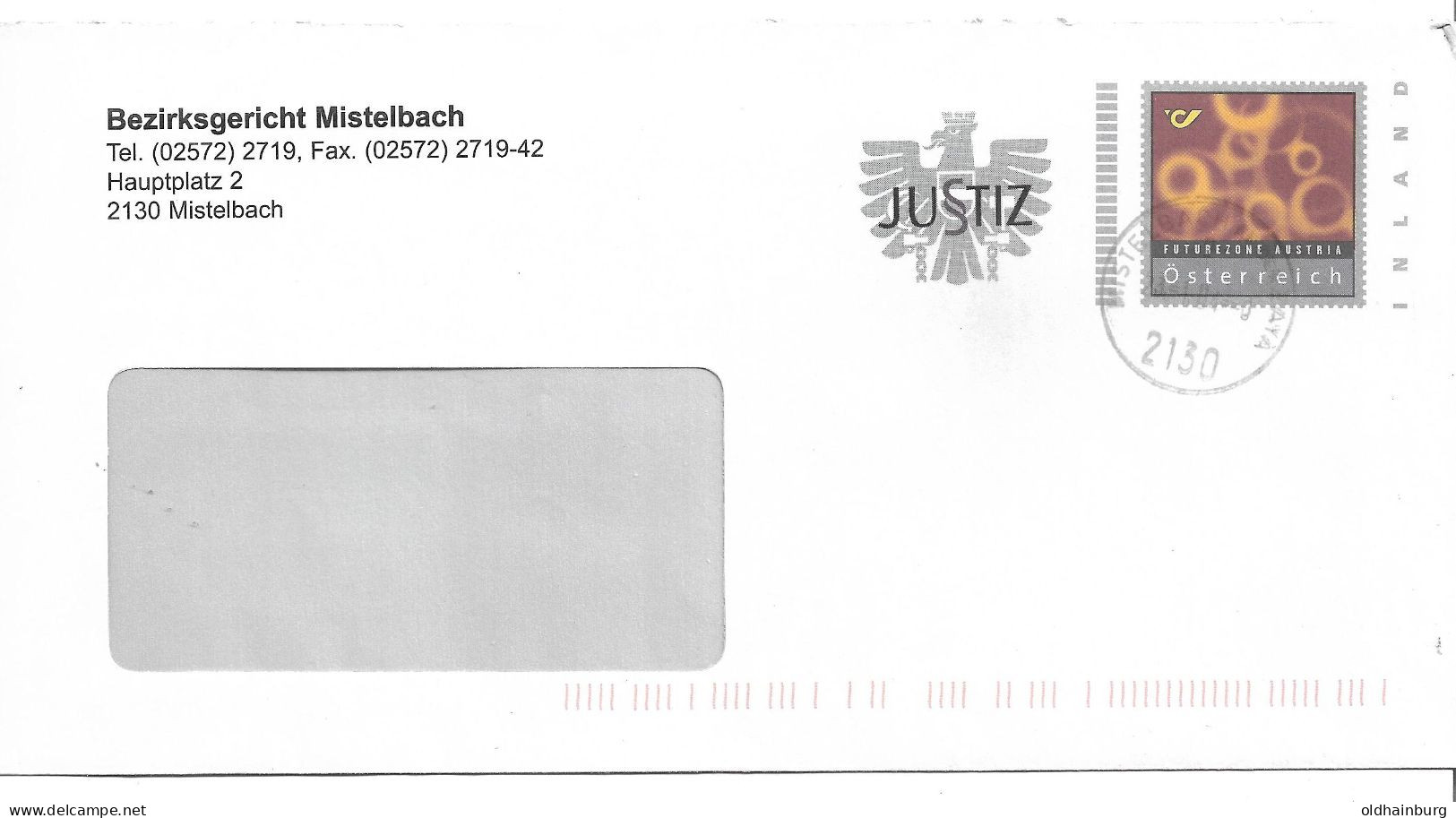 0448i: Österreichs Justiz- Bonusbrief BG 2130 Mistelbach (ANK 16, 100.- €) - Mistelbach