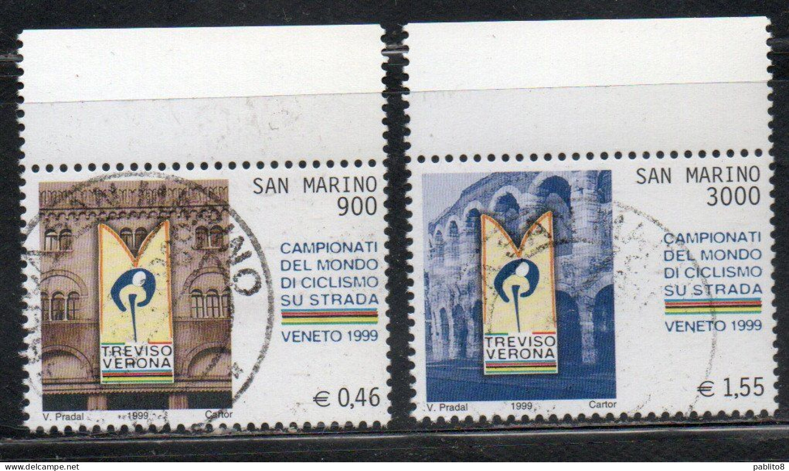 REPUBBLICA DI SAN MARINO 1999 CICLISMO SU STRADA ROAD CYCLING SERIE COMPLETA COMPLETE SET USATA USED OBLITERE' - Used Stamps