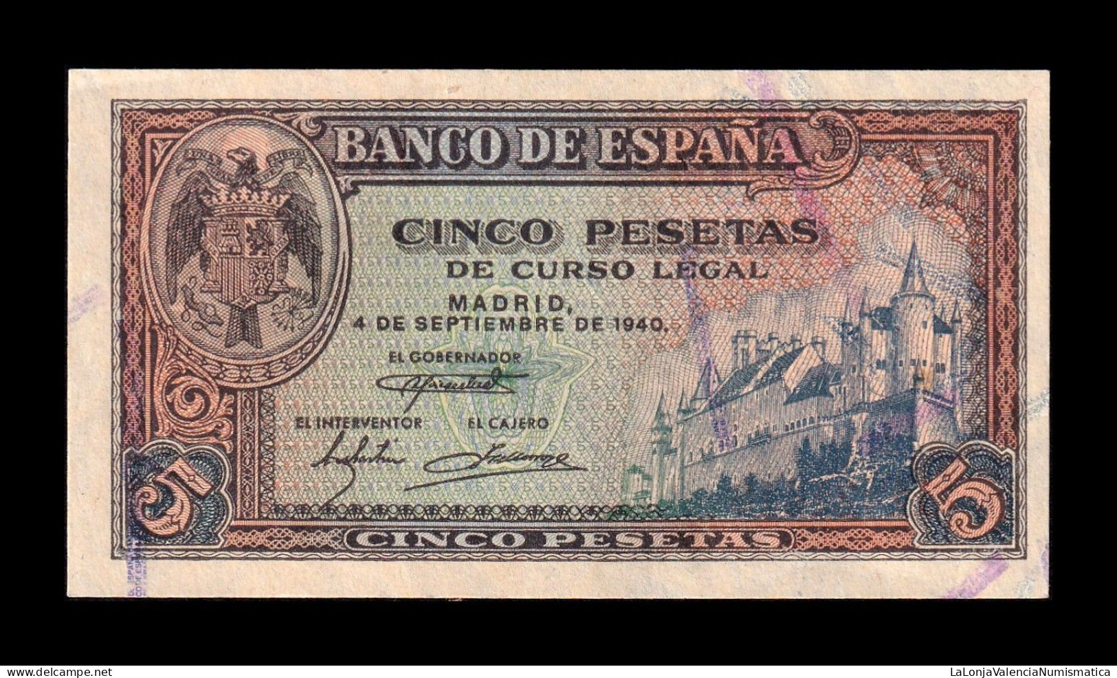 España Spain 5 Pesetas 1940 Pick 123 Serie J Sc Unc - 5 Peseten