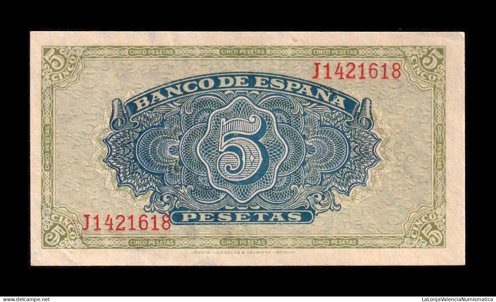 España Spain 5 Pesetas 1940 Pick 123 Serie J Sc Unc - 5 Pesetas