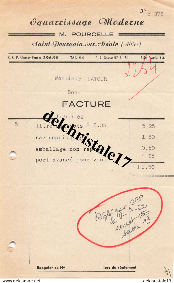 03 0006 St-POURÇAIN-SUR-SIOULE ALLIER 1962  Équarissage Moderne Asticots ( Pêche ) M. POURCELLE à LATOUR - Fishing