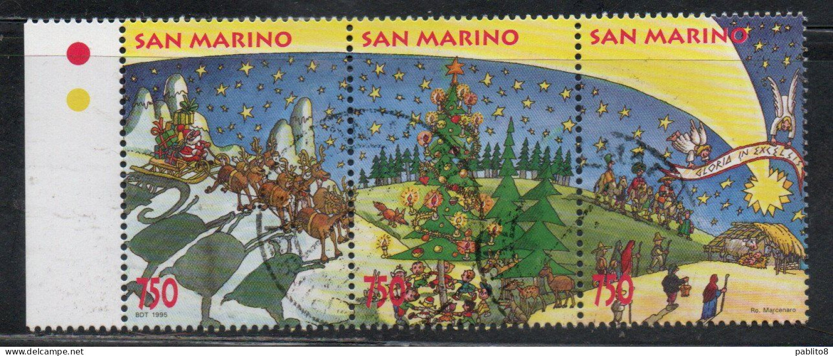 REPUBBLICA DI SAN MARINO 1995 NATALE CHRISTMAS NOEL WEIHNACHTEN NAVIDAD SERIE COMPLETA COMPLETE SET USATA USED OBLITERE' - Gebruikt