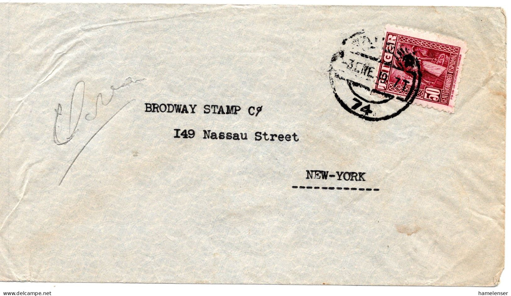 68170 - Spanien / Post In Tanger - 1949 - 50c. EF A Bf TANGER -> New York, NY (USA) - Spanish Morocco