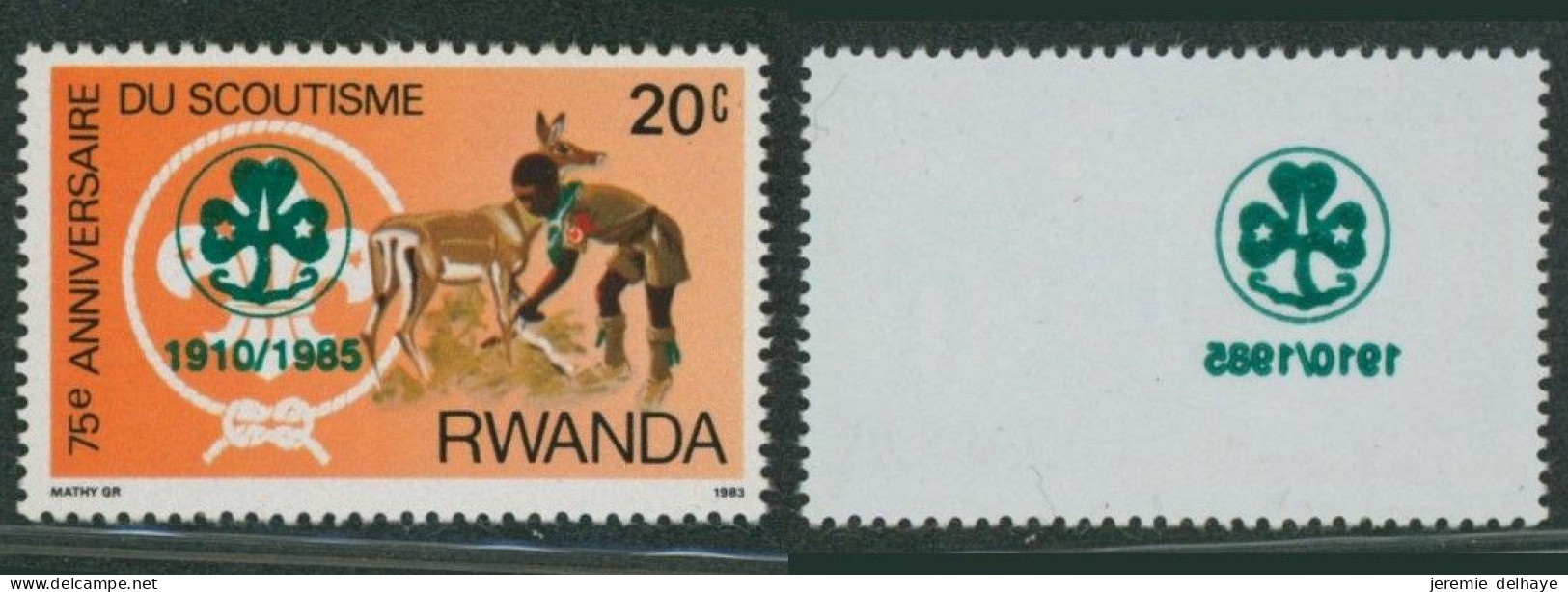 Rwanda (1985) - N°1253** (MNH) + Curiosité : Surcharge Recto/verso / Scoutisme, Scout, Girls, Guides - Nuevos