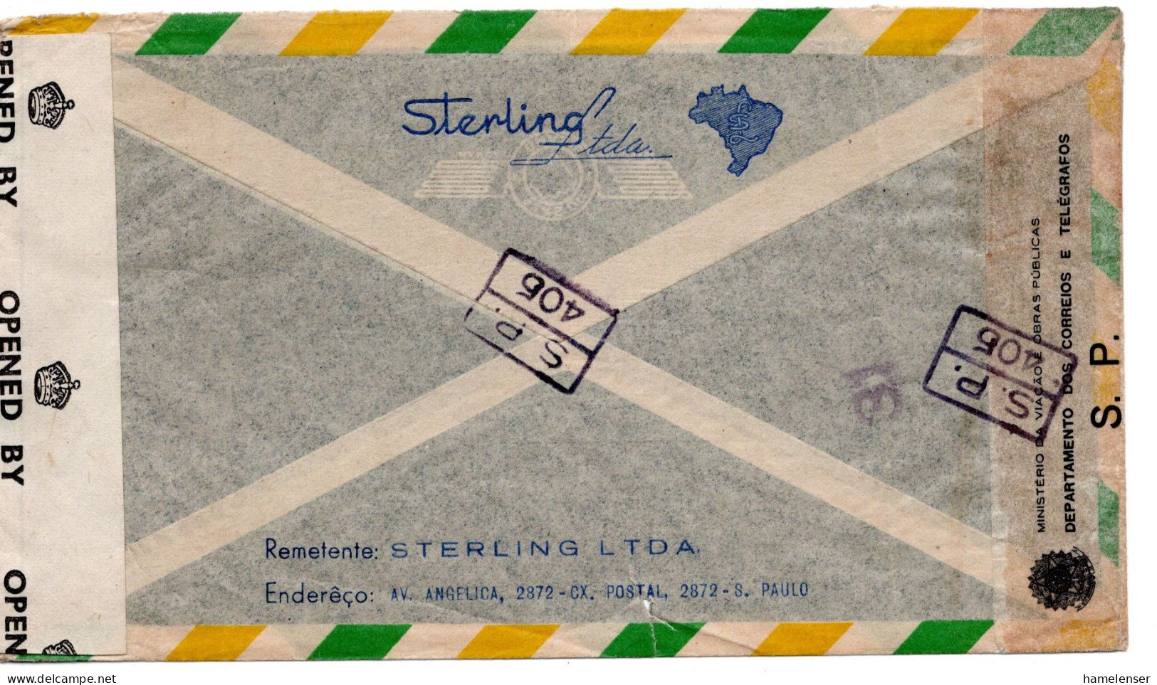 68172 - Brasilien - 1945 - 2@1.200R MiF A LpBf  -> Grossbritannien, M Brasil & Brit Zensuren - Lettres & Documents