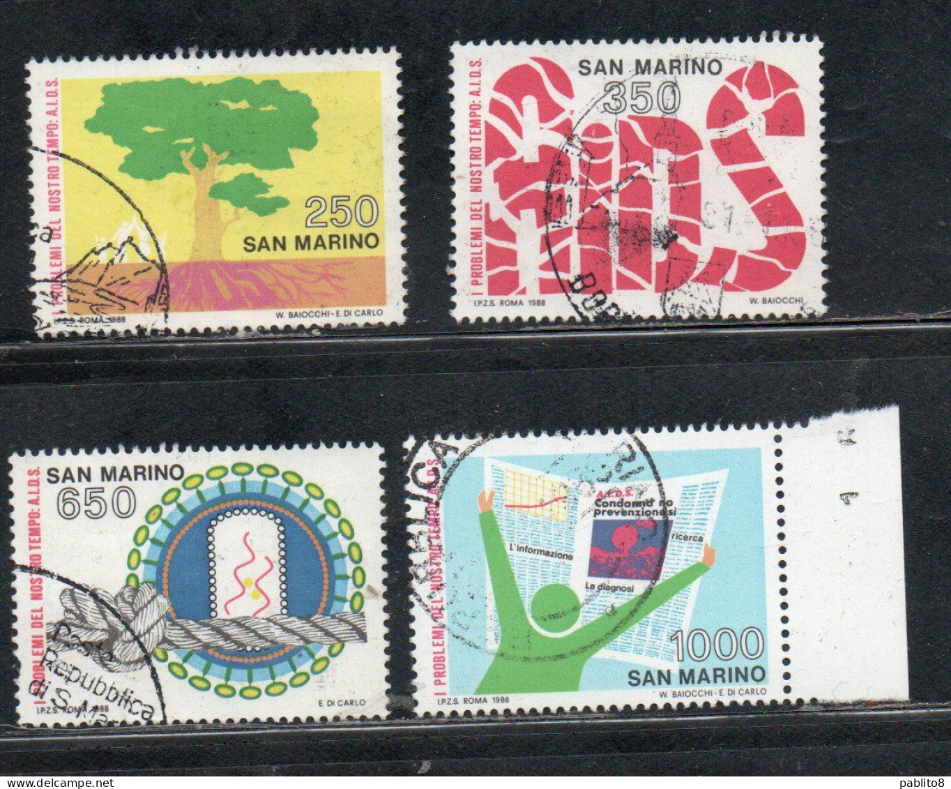 REPUBBLICA DI SAN MARINO 1988 AIDS SERIE COMPLETA COMPLETE SET USATO USED OBLITERE' - Gebruikt