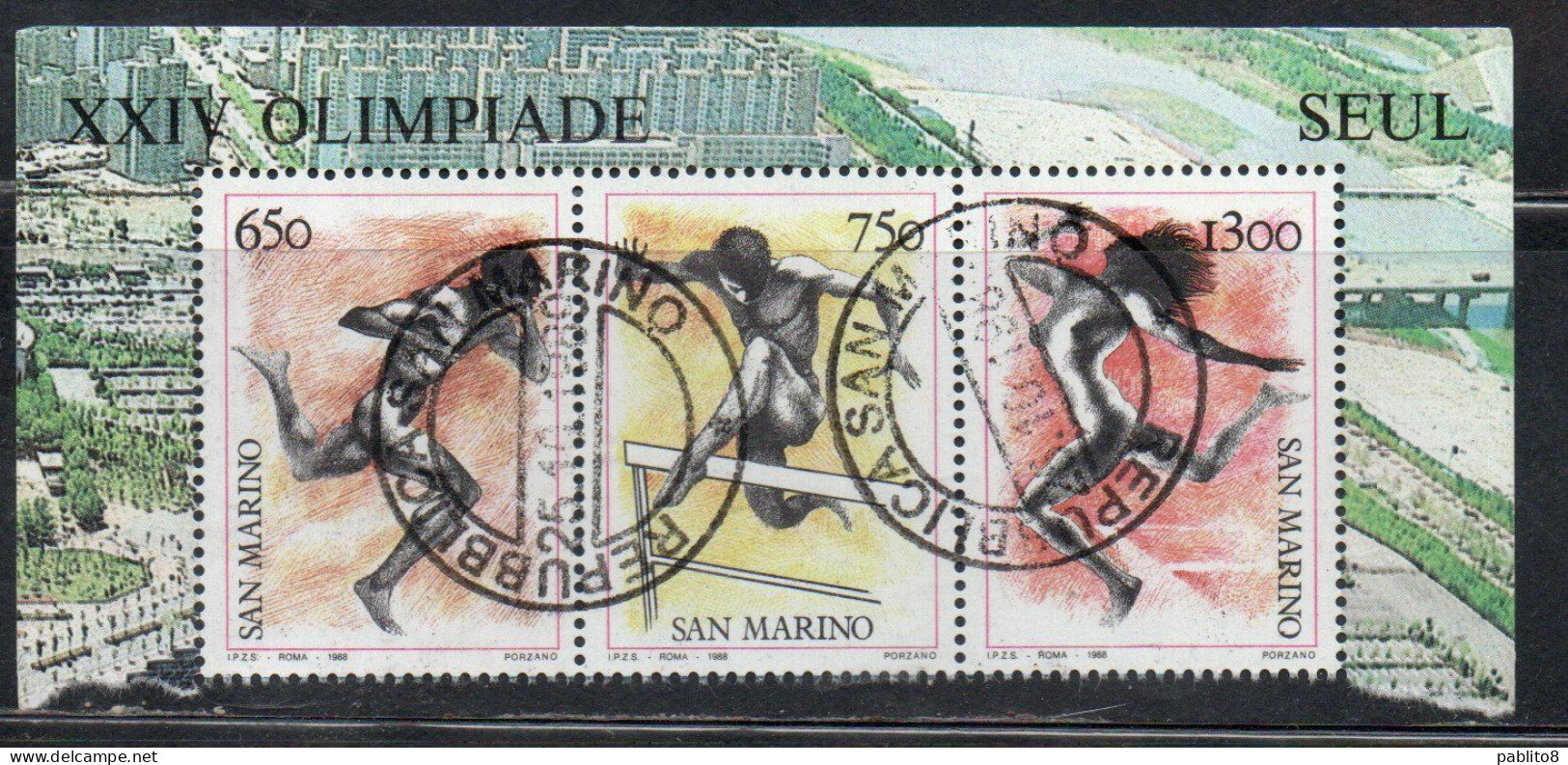 REPUBBLICA DI SAN MARINO 1988 ATLETI SAMMARINESI ALLA XXIV OLIMPIADE DI SEUL OLYMPIC GAMES SERIE BLOCCO BLOCK SET USATO - Oblitérés