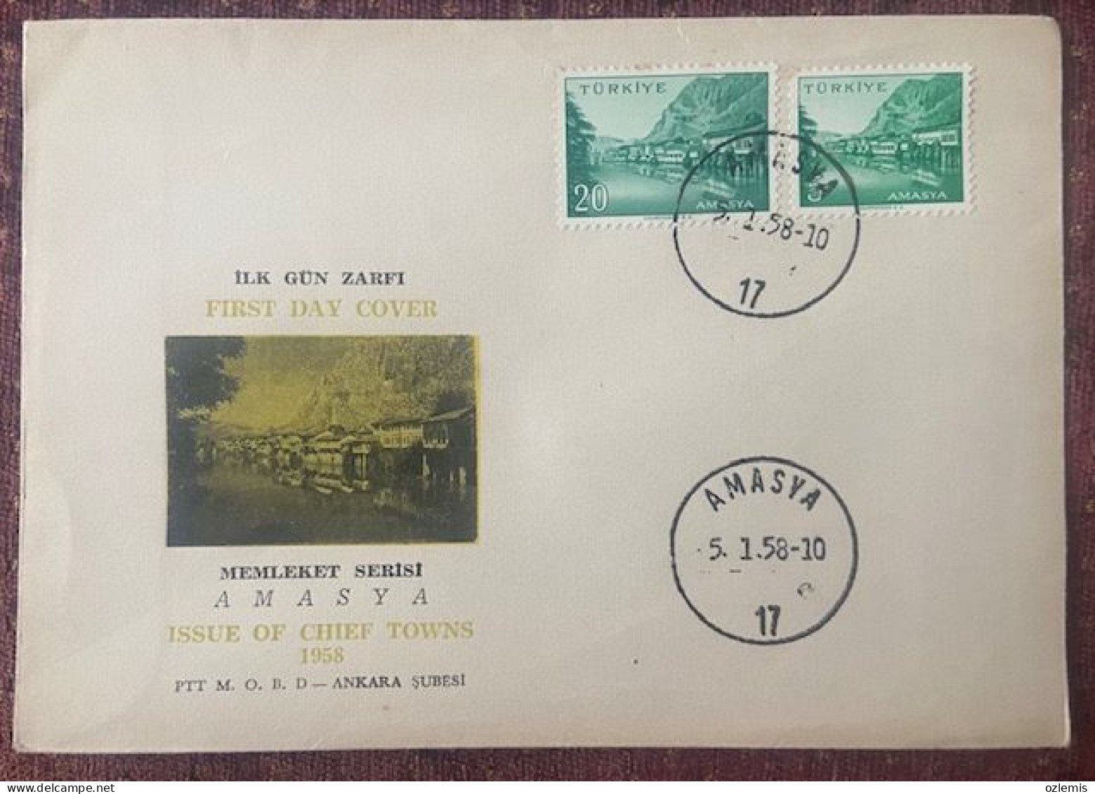 TURKEY,TURKEI,TURQUIE ,AMASYA  ,STAMP,ISSUE OF CHIEF TOWNS  ,1958 ,COVER - Covers & Documents