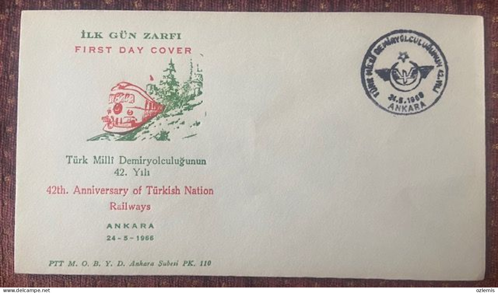 TURKEY,TURKEI,TURQUIE ,42 TH ANNIVERSARY OF TURKISH NATION ,RAILWAYS, 1966 ,FDC - Brieven En Documenten