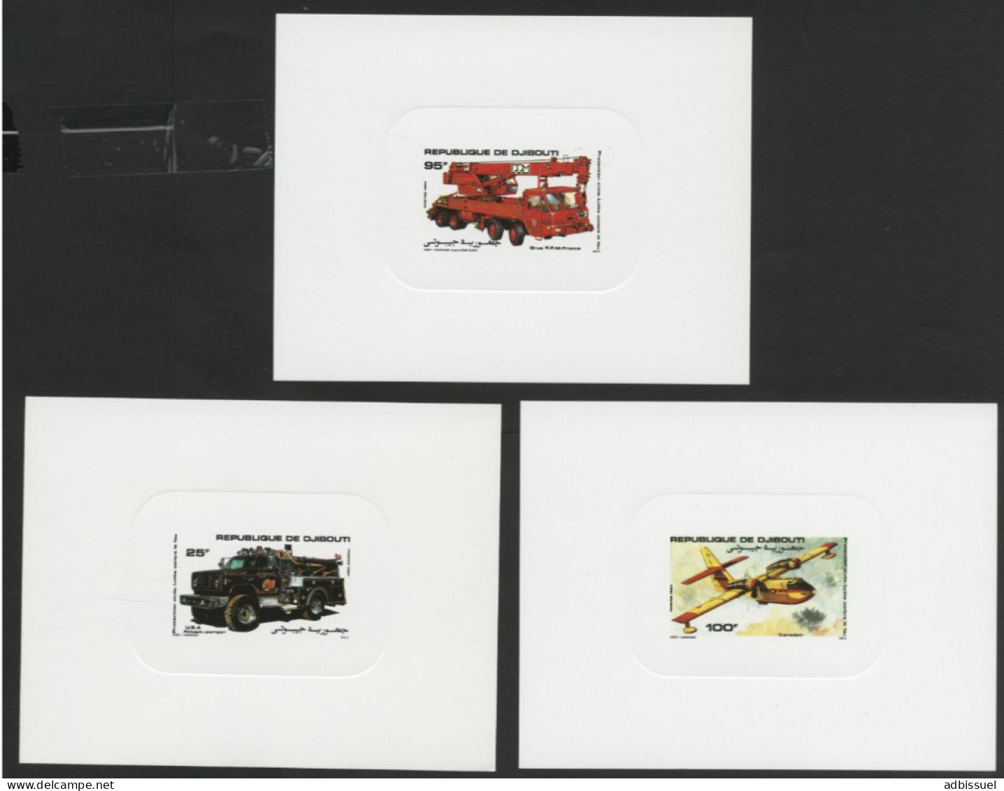 DJIBOUTI 3 Epreuves De Luxe Sur Papier Glacé N° 587 à 589 POMPIERS LUTTE CONTRE LE FEU (1984) Qualité TB - Sapeurs-Pompiers