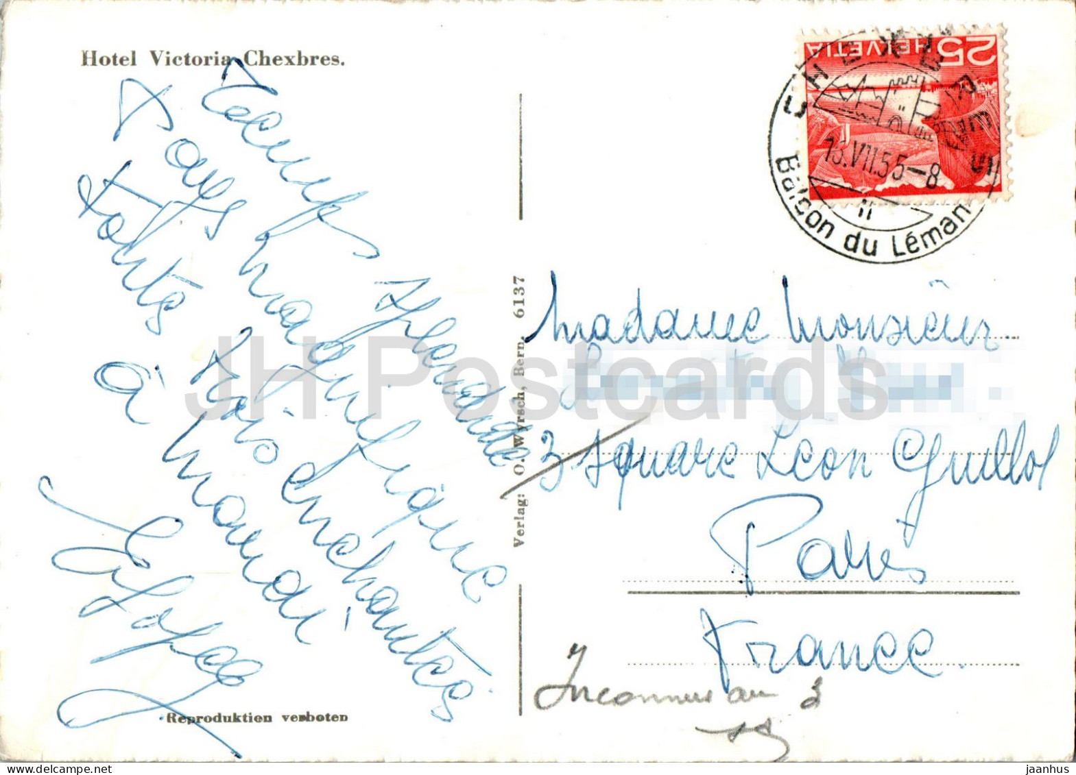 Hotel Victoria Chexbres - Old Postcard - 1955 - Switzerland - Used - Chexbres