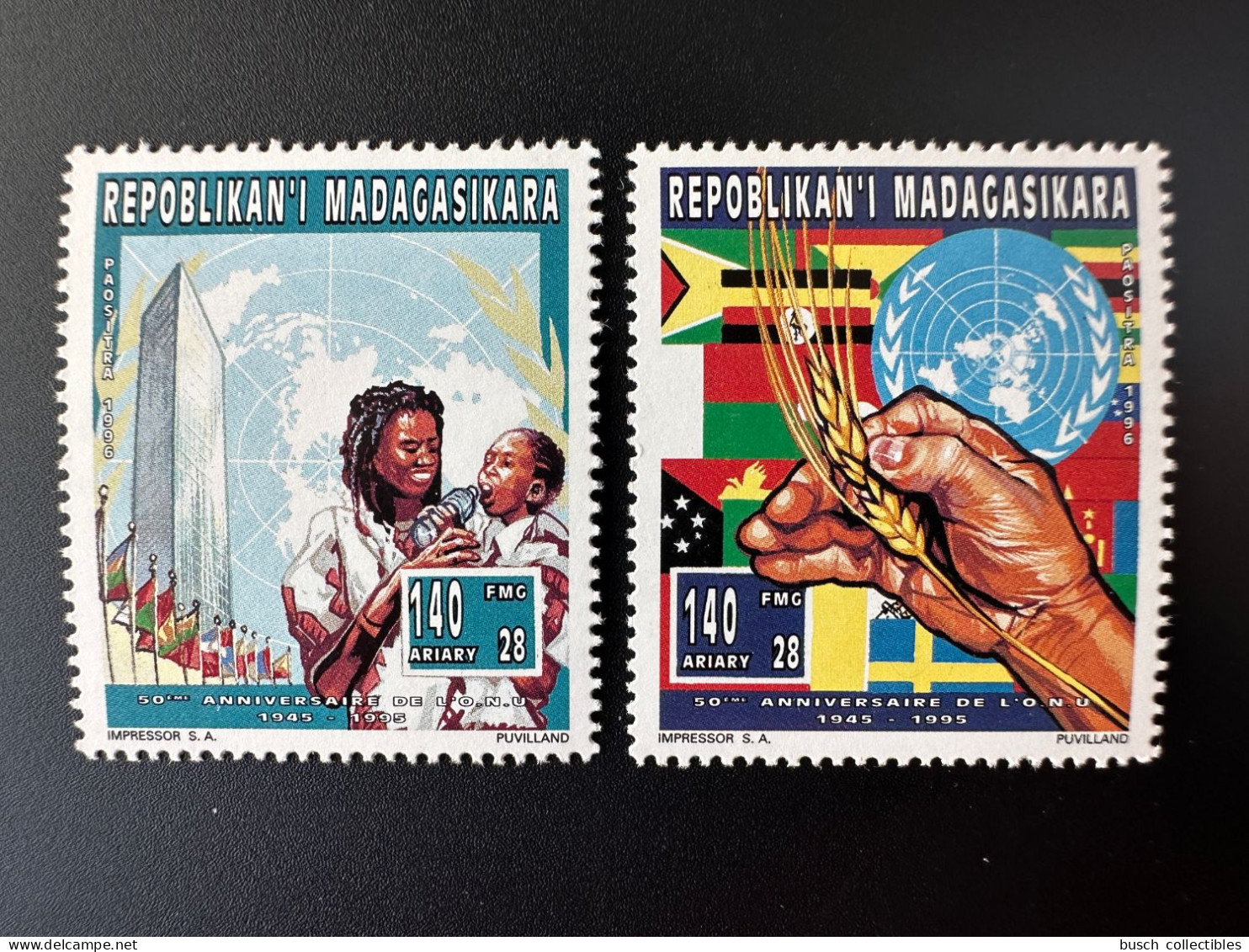 Madagascar Madagaskar 1996 Mi. 1805 - 1806 A United Nations Unies Vereinte Nationen UNO ONU UN 50 Ans Jahre Years - Madagascar (1960-...)