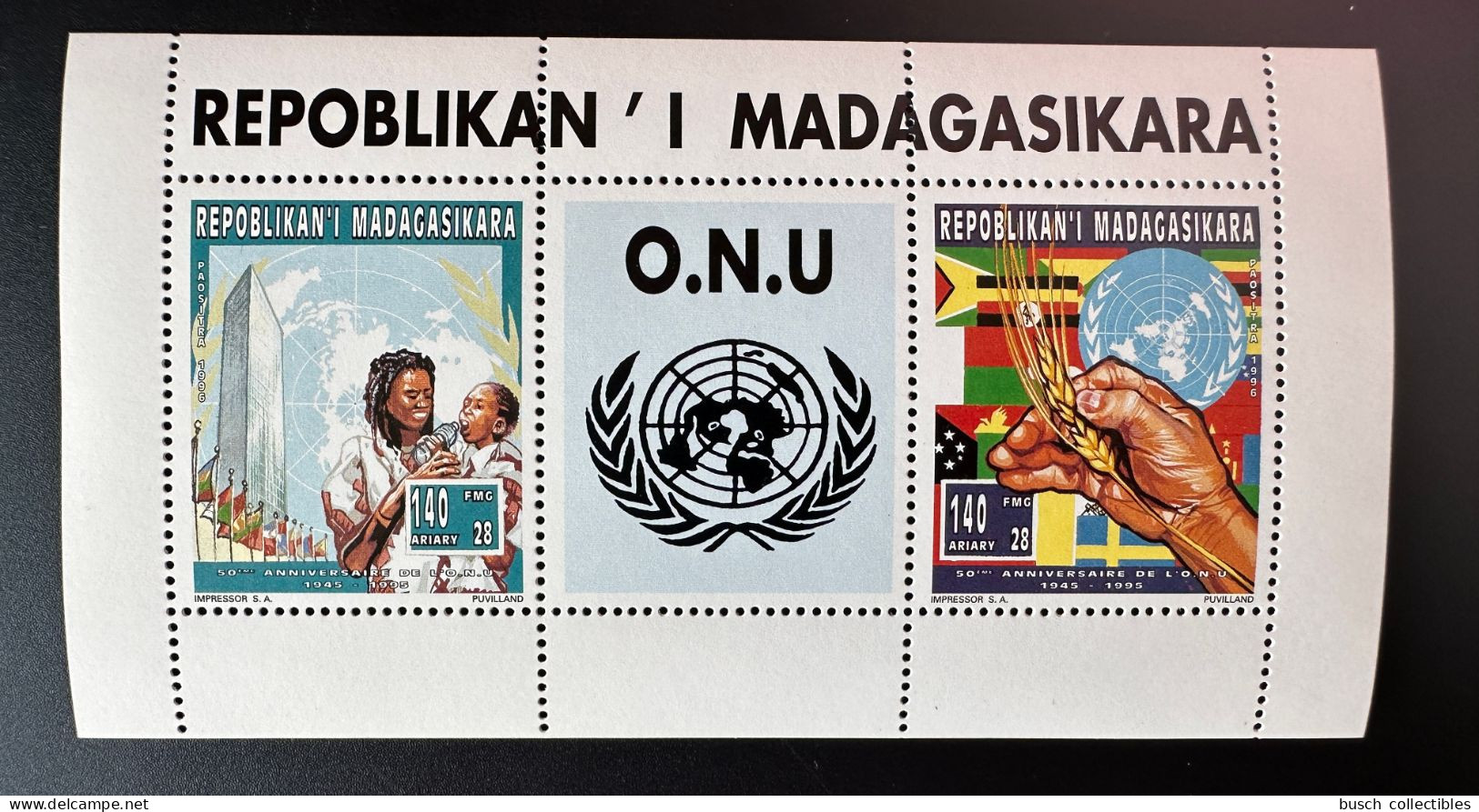 Madagascar Madagaskar 1996 Mi. 1805 - 1806 A Klb M/S Feuillet United Nations Unies Vereinte Nationen UNO ONU UN 50 Ans - Madagascar (1960-...)