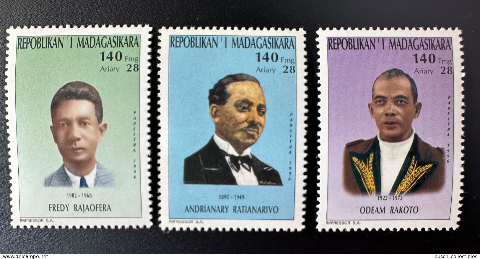 Madagascar Madagaskar 1997 Mi. 1869 - 1871 Personnalités Rajaofera Ratianarivo Rakoto - Madagascar (1960-...)