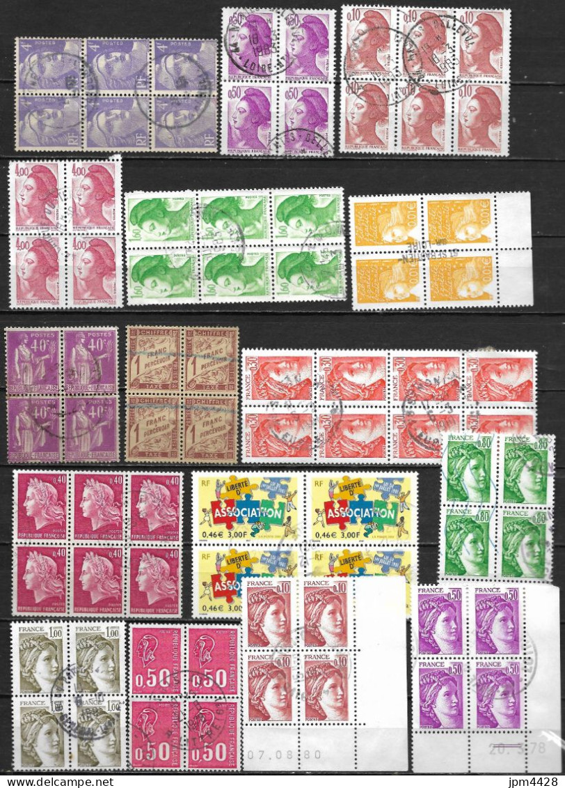 France Lot 38 Blocs De 4 Timbres Oblitérés - Lots & Kiloware (mixtures) - Max. 999 Stamps