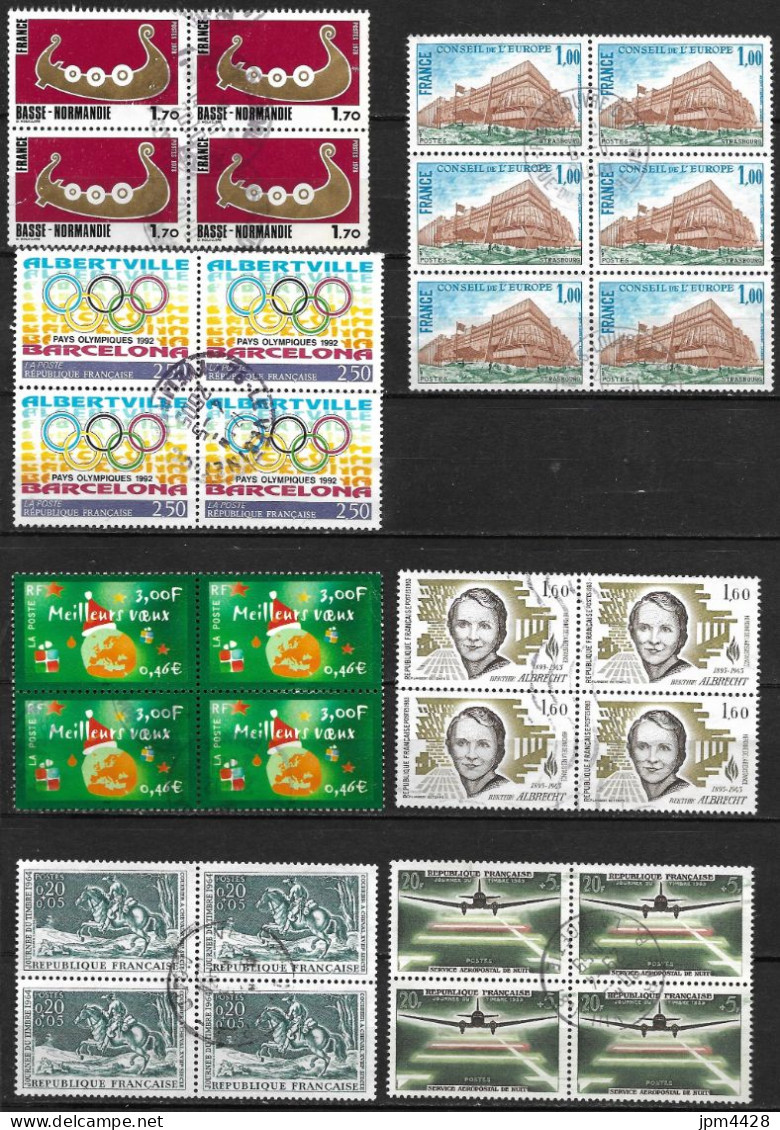 France Lot 38 Blocs De 4 Timbres Oblitérés - Mezclas (max 999 Sellos)