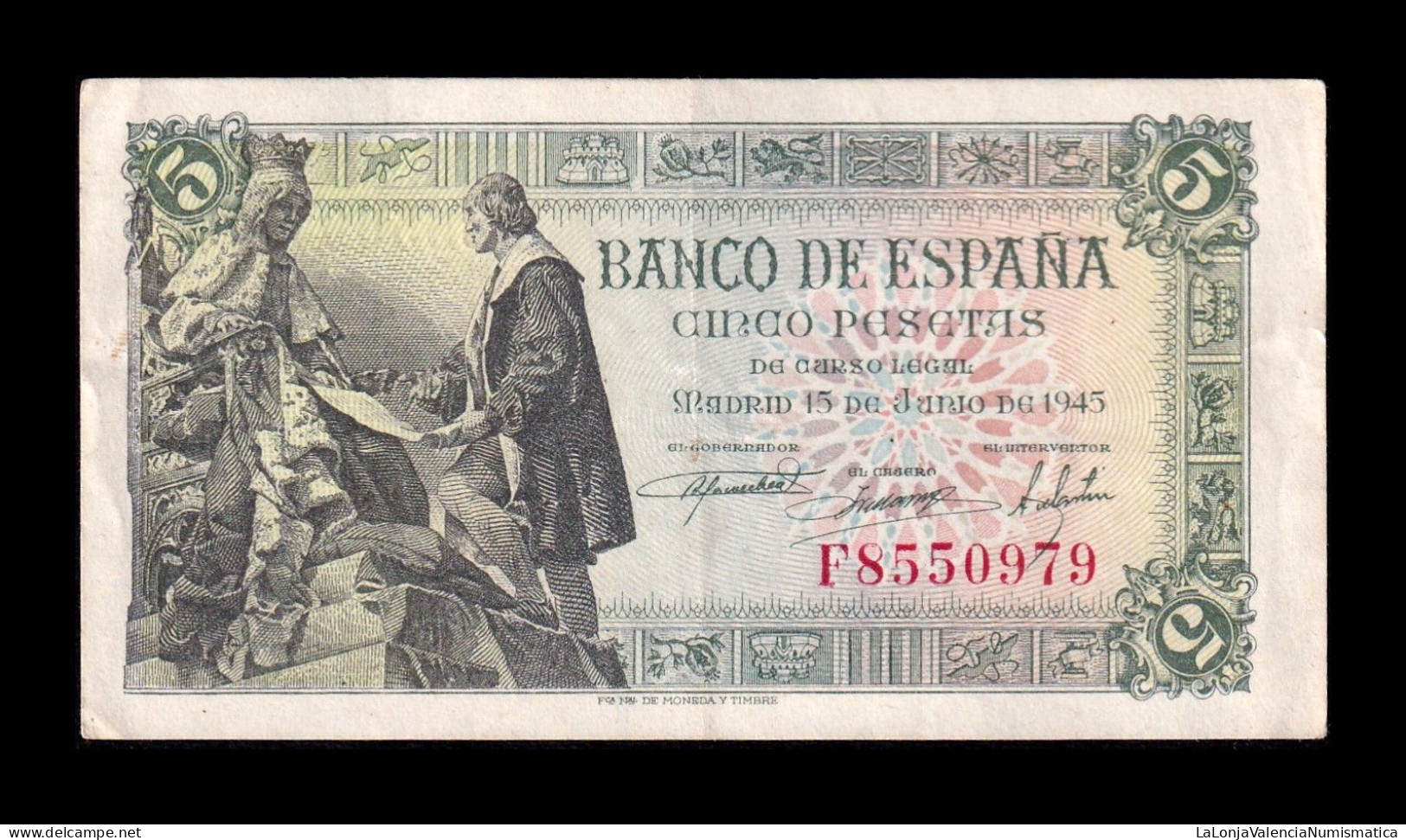 España Spain 5 Pesetas Capitulaciones 1945 Pick 129a Serie F Ebc Xf - 5 Pesetas