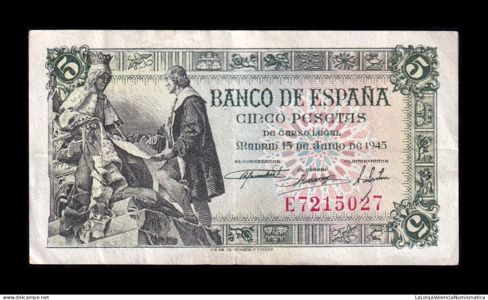 España Spain 5 Pesetas Capitulaciones 1945 Pick 129a Serie E Ebc Xf - 5 Pesetas