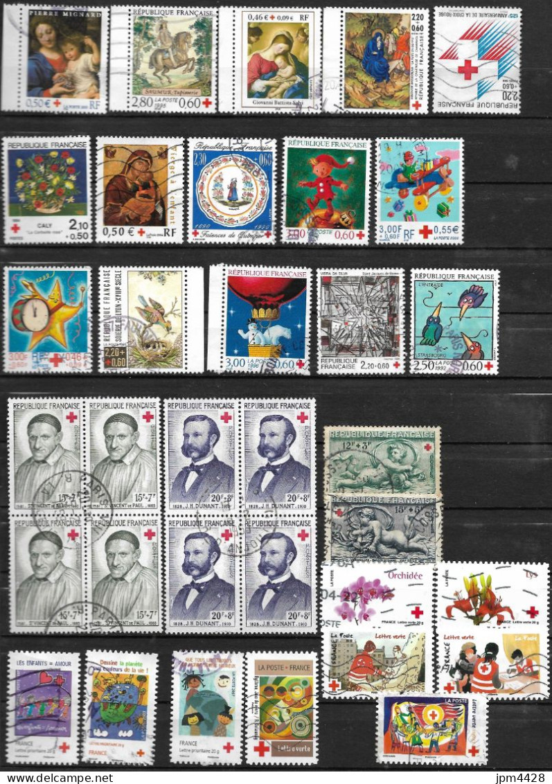 France Lot 67 Timbres Oblitérés  Croix Rouge  Et 2 Blocs De 4 TP - Lots & Kiloware (mixtures) - Max. 999 Stamps