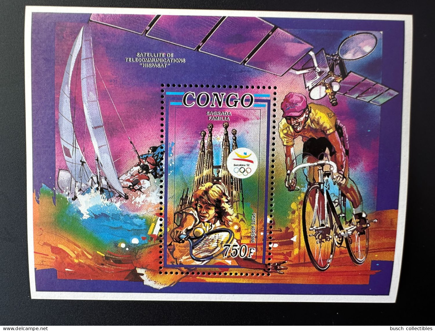 Congo Kongo 1992 Mi. Bl. 102 Jeux Olympiques Olympic Games Barcelone Barcelona Olympia Sagrada Familia Cycling - Voile