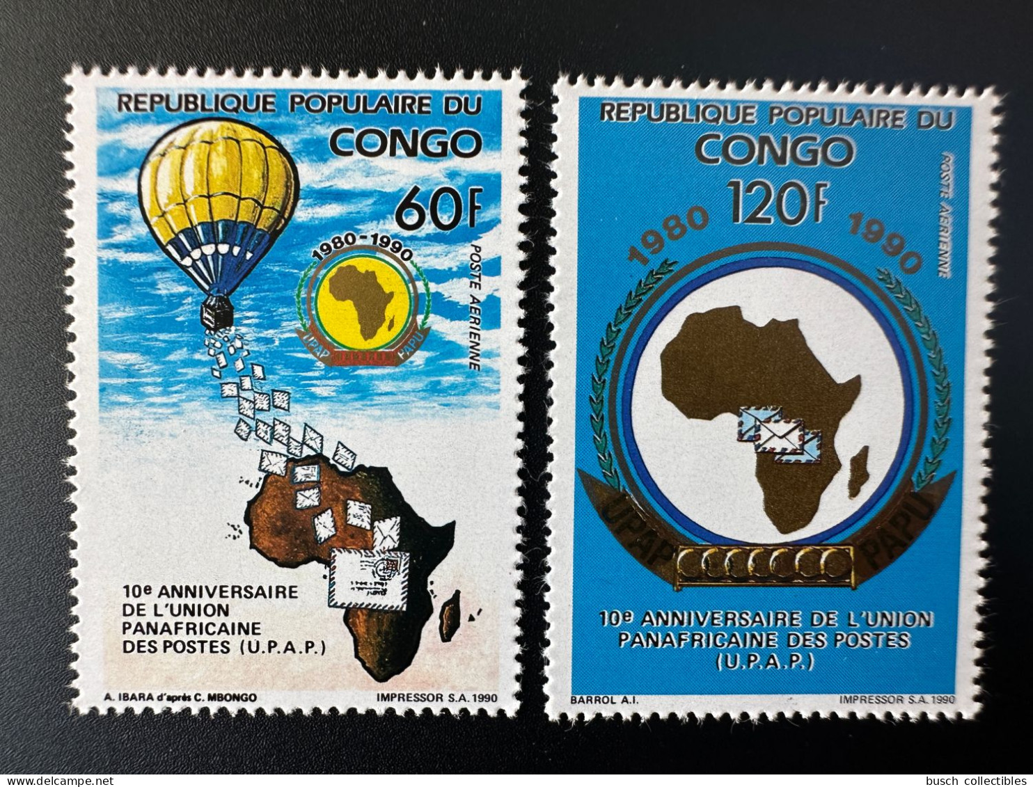 Congo Kongo 1990 / 1991 Mi. 1203 - 1204 1980 10e Anniversaire UPAP PAPU Panafricaine Des Postes Map Karte Carte Ballon - Mint/hinged