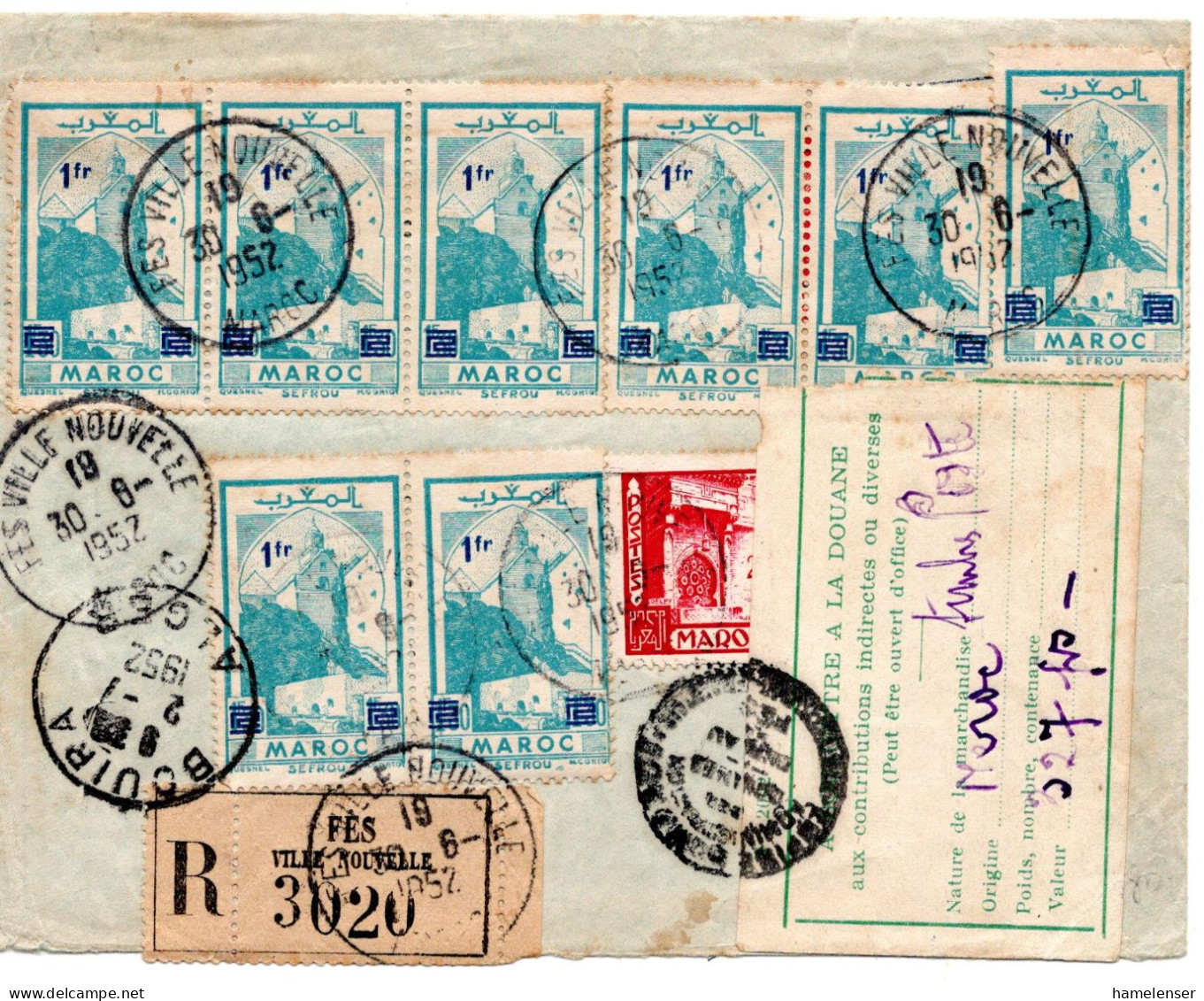 68187 - Marokko - 1952 - 20F Haus MiF A Bf FES -> BOUIRA (Algerien), Nachgesandt N DARCEY (Frankreich) - Cartas & Documentos