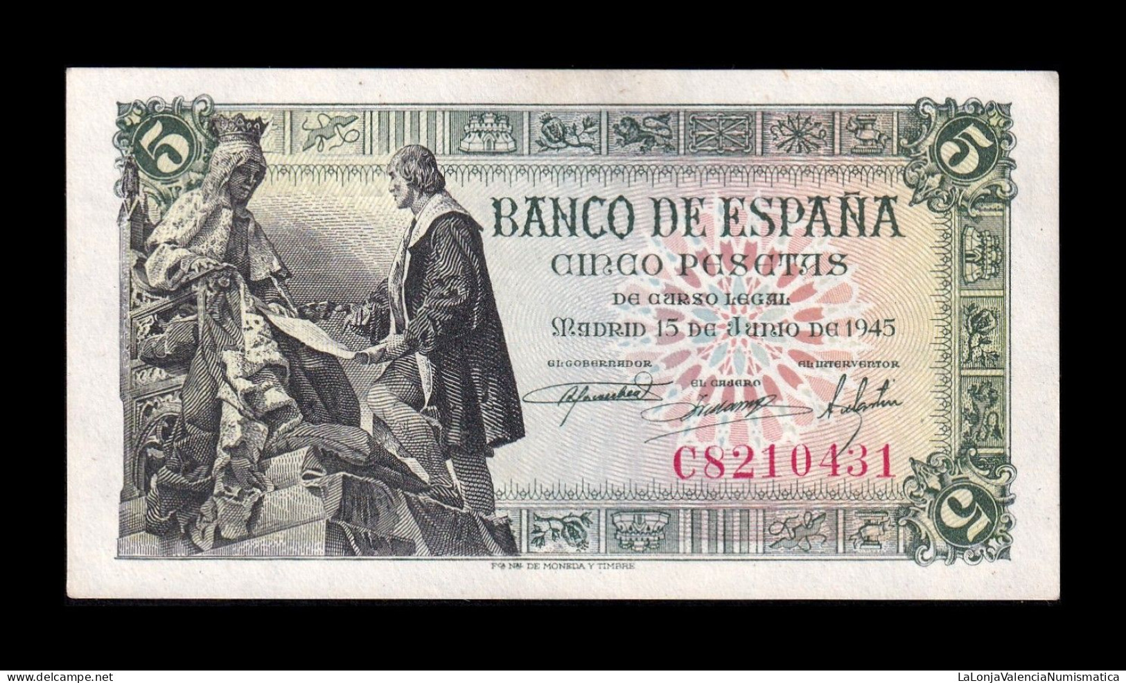 España Spain 5 Pesetas Capitulaciones 1945 Pick 129a Serie C Sc Unc - 5 Pesetas