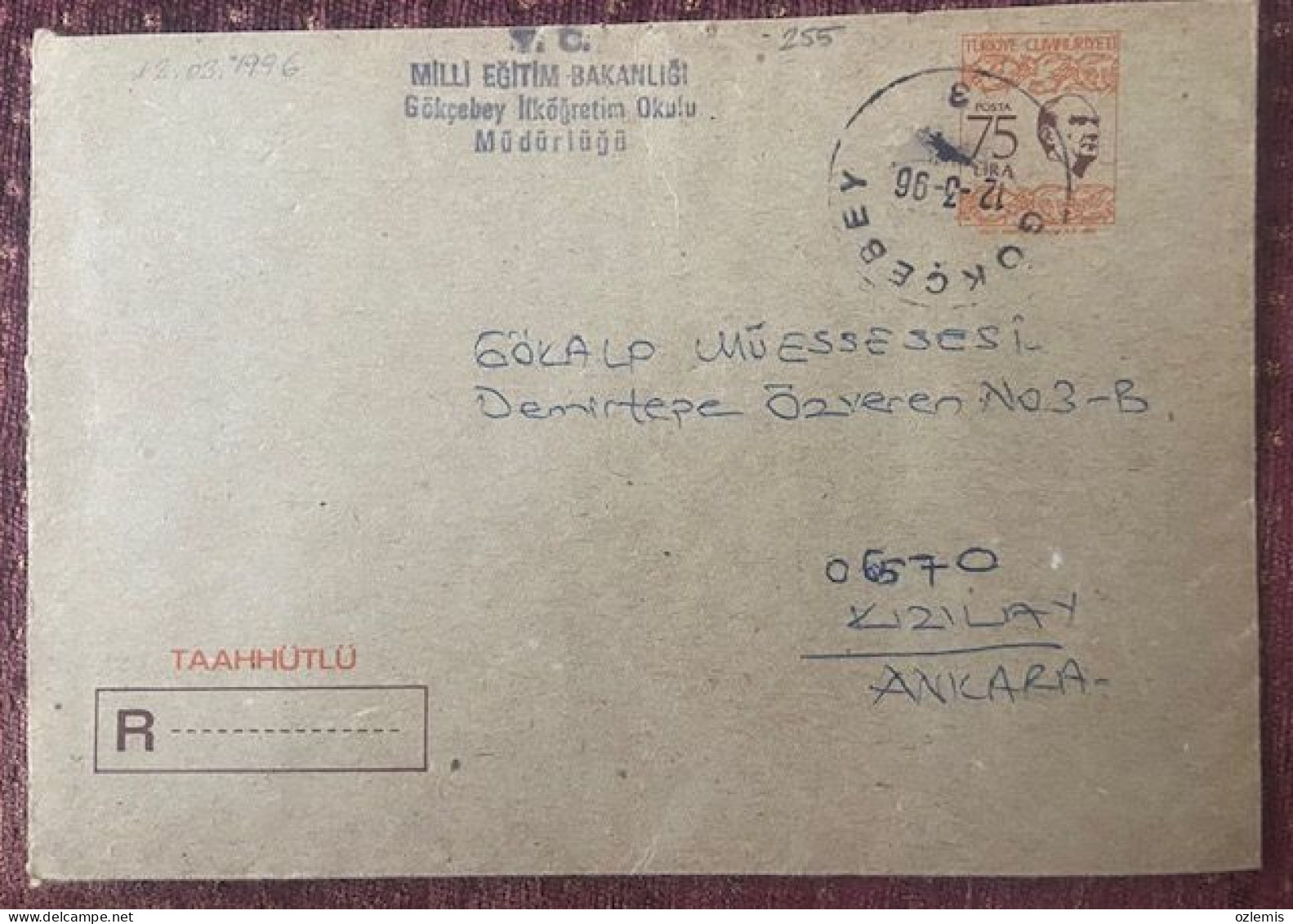 TURKEY,TURKEI,TURQUIE ,GOKCEBEY TO ANKARA ,1996 COVER - Lettres & Documents