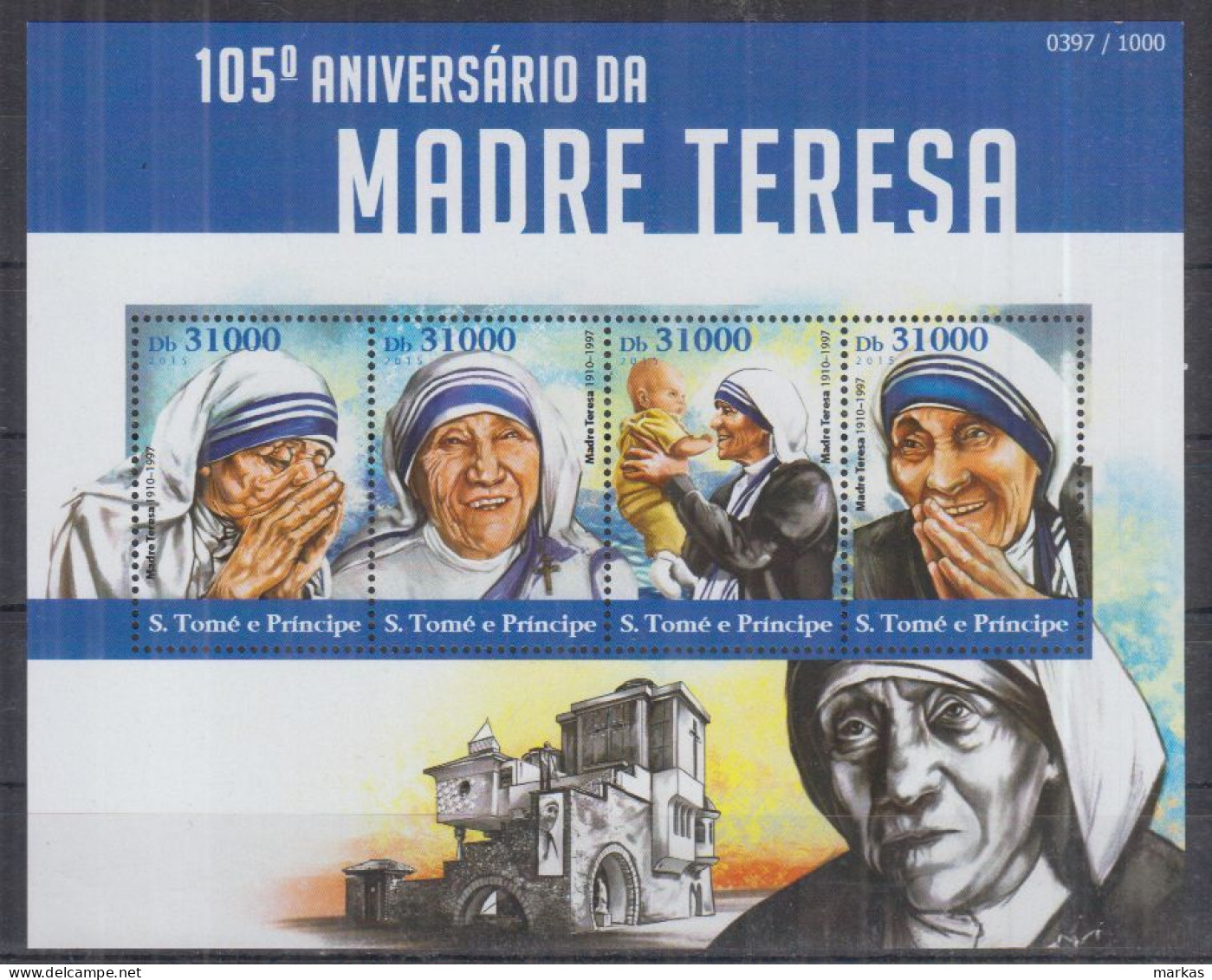 N13. S.Tome Principe MNH 2015 Religion - St. Mother Teresa - Madre Teresa