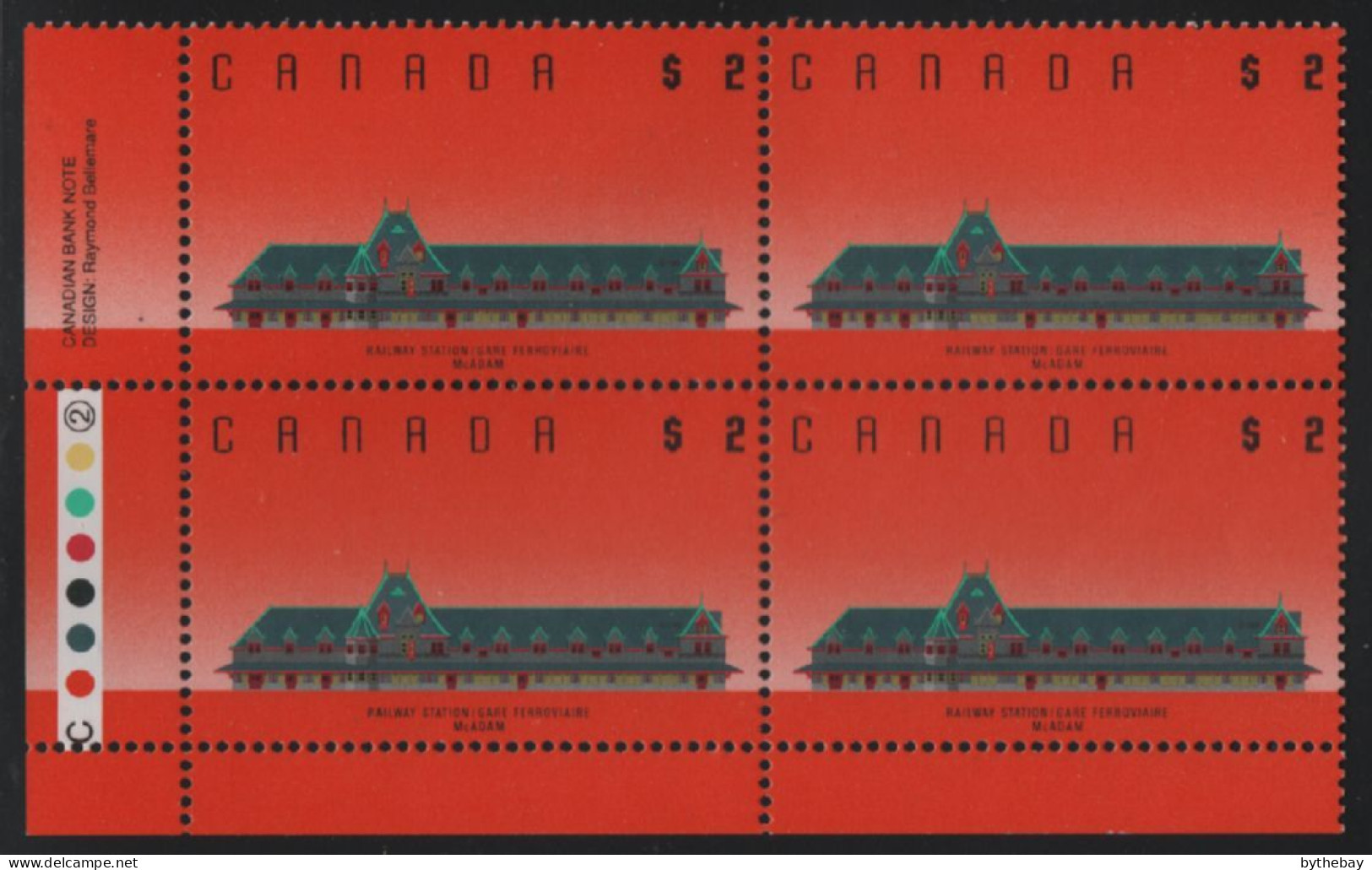 Canada 1988-92 MNH Sc 1182iii $2 McAdam Railway Station LL Plate Block - Plate Number & Inscriptions