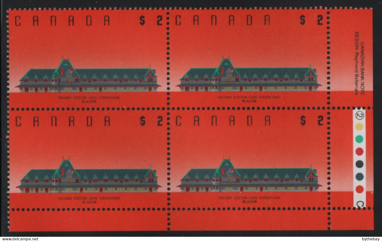 Canada 1988-92 MNH Sc 1182iii $2 McAdam Railway Station LR Plate Block - Plate Number & Inscriptions