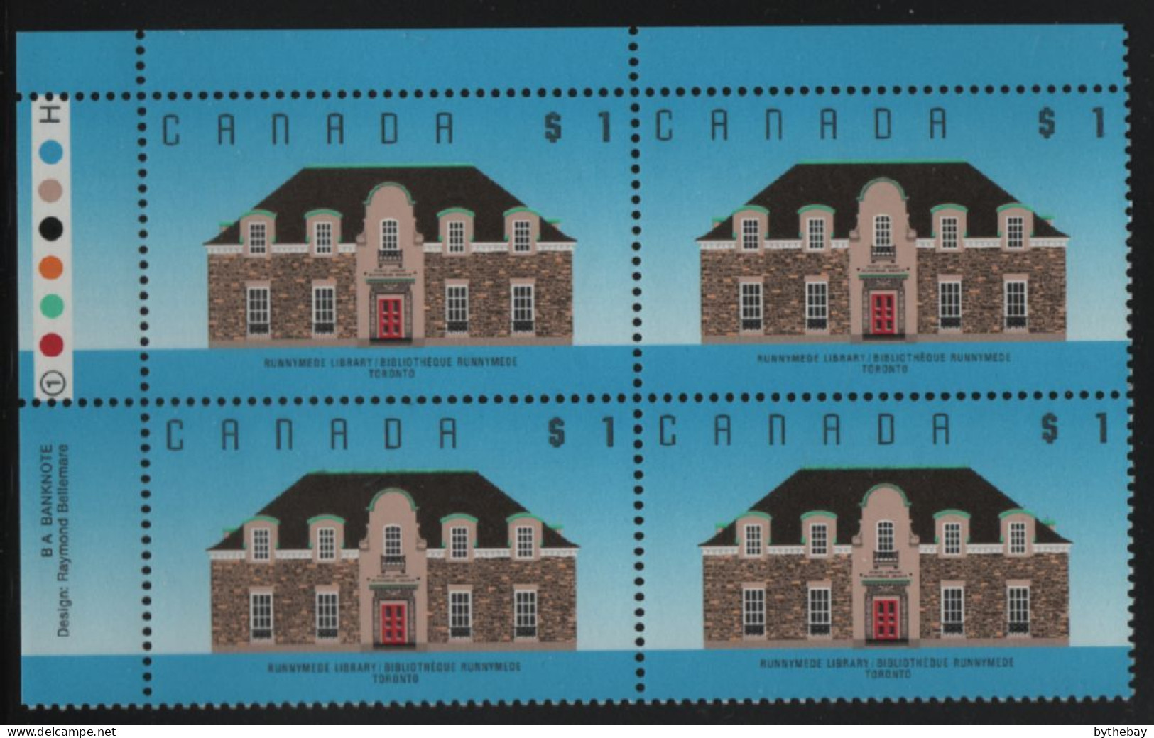 Canada 1988-92 MNH Sc 1181 $1 Runnymede Library UL Plate Block - Num. Planches & Inscriptions Marge