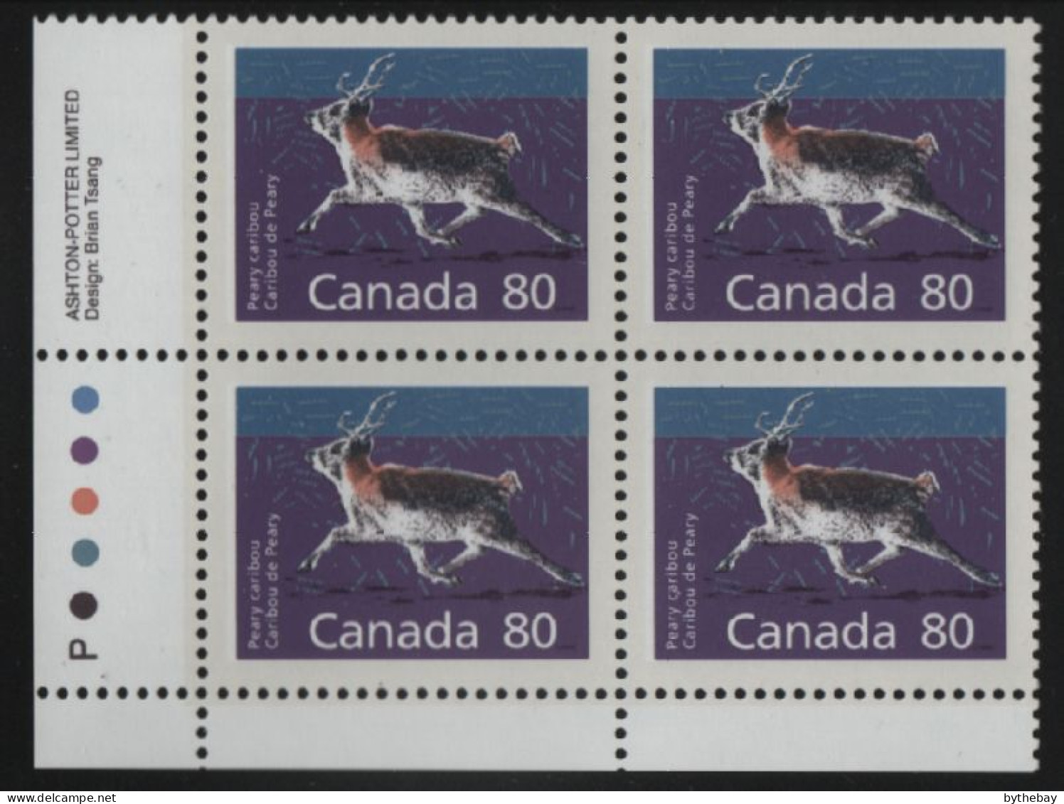 Canada 1988-92 MNH Sc 1180 Peary Caribou LL Plate Block - Numeri Di Tavola E Bordi Di Foglio