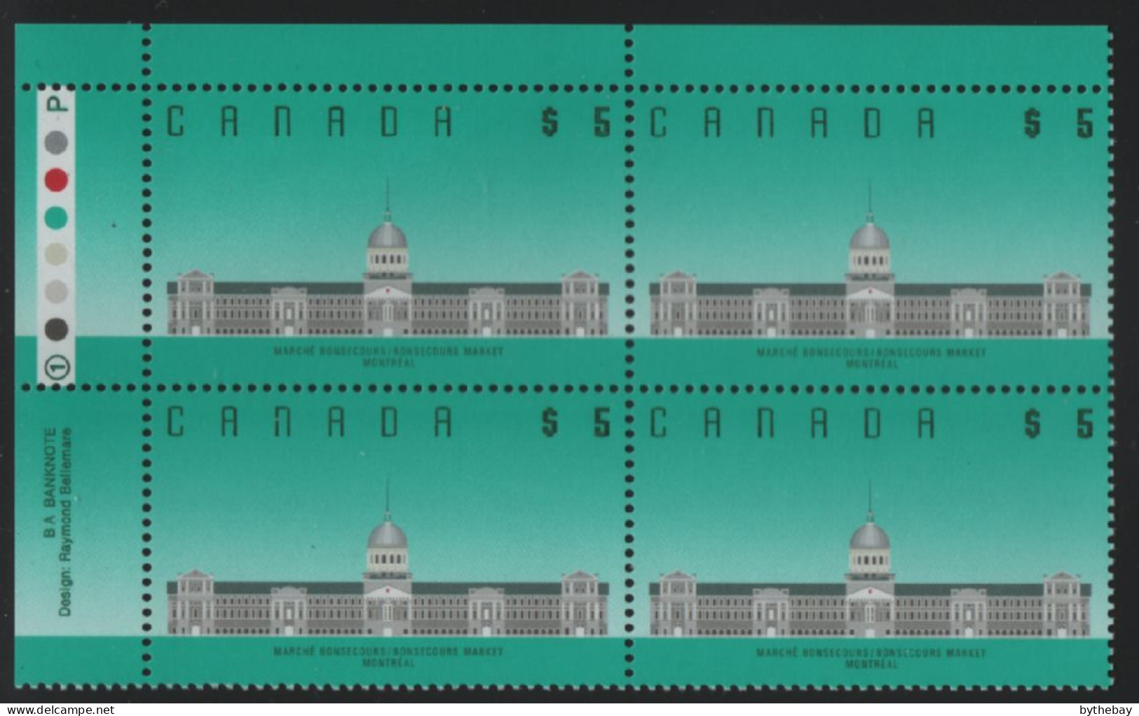 Canada 1988-92 MNH Sc 1183 $5 Bonsecours Market UL Plate Block - Plattennummern & Inschriften