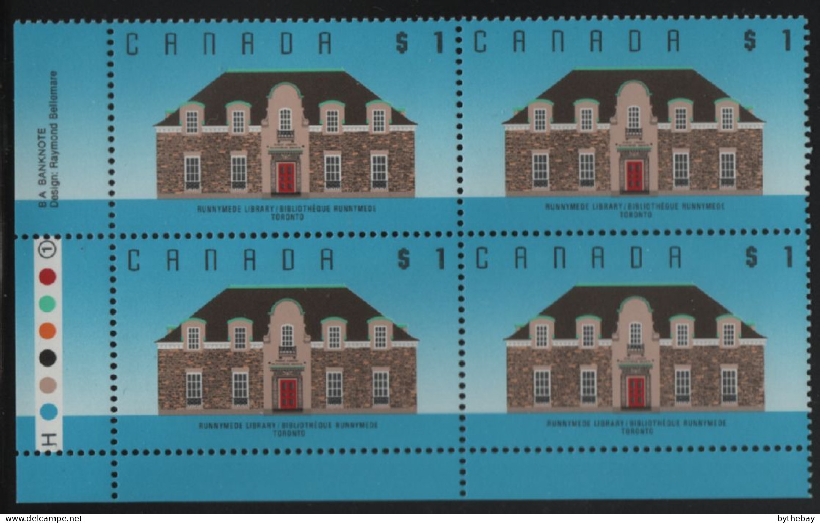 Canada 1988-92 MNH Sc 1181 $1 Runnymede Library LL Plate Block - Num. Planches & Inscriptions Marge