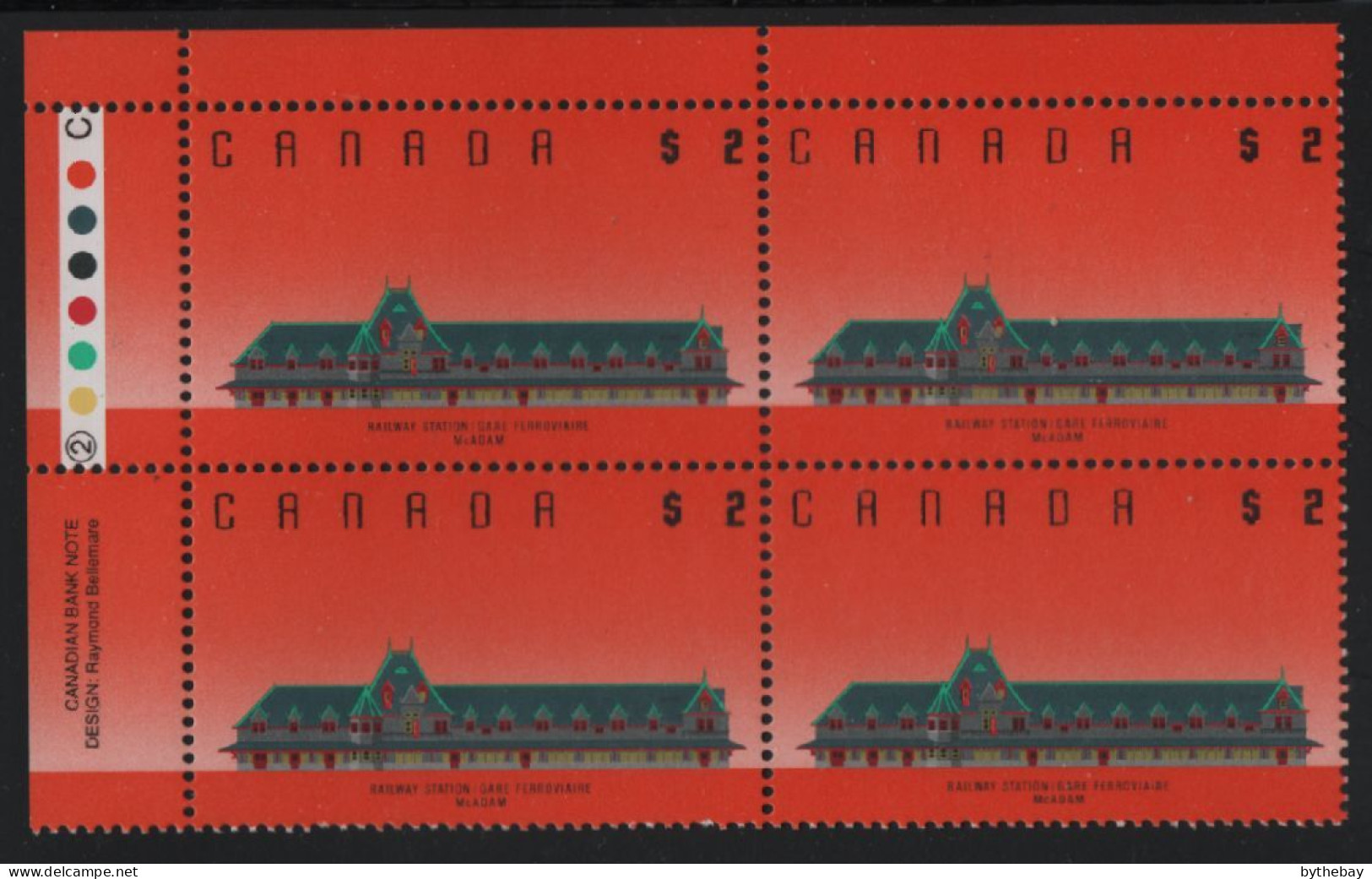 Canada 1988-92 MNH Sc 1182iii $2 McAdam Railway Station UL Plate Block - Num. Planches & Inscriptions Marge