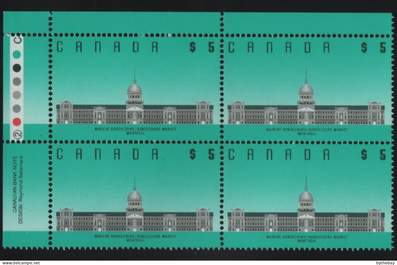 Canada 1988-92 MNH Sc 1183i $5 Bonsecours Market UL Plate Block - Plate Number & Inscriptions