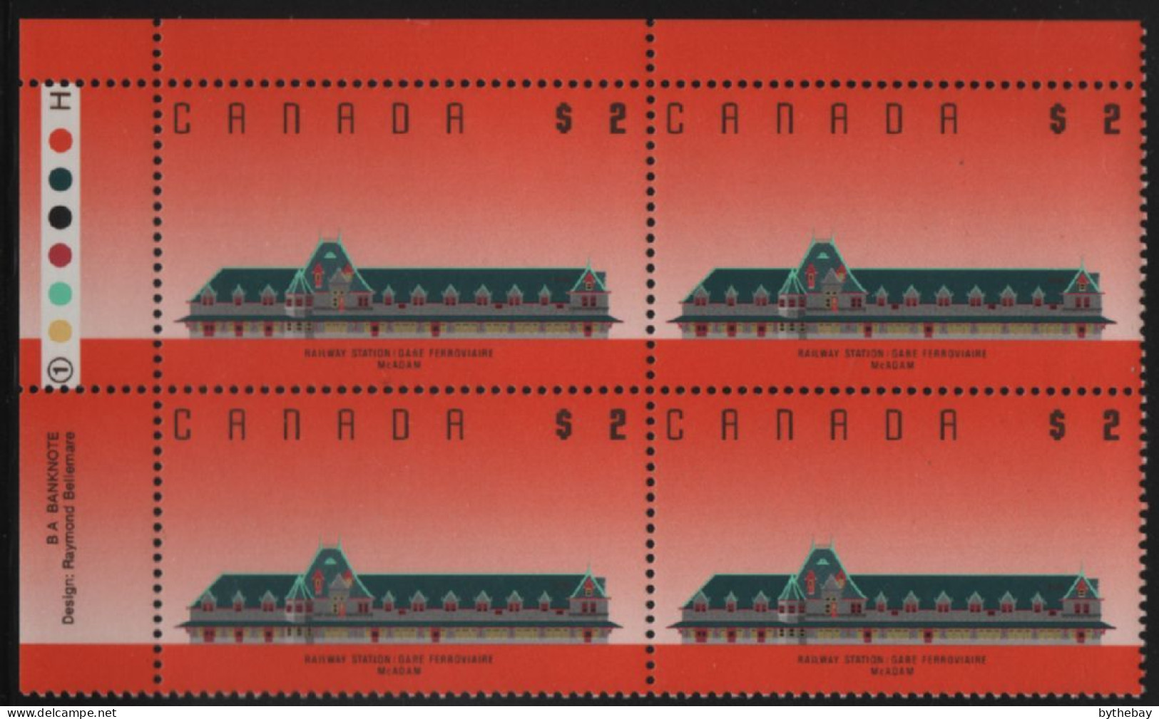 Canada 1988-92 MNH Sc 1182 $2 McAdam Railway Station UL Plate Block - Plate Number & Inscriptions