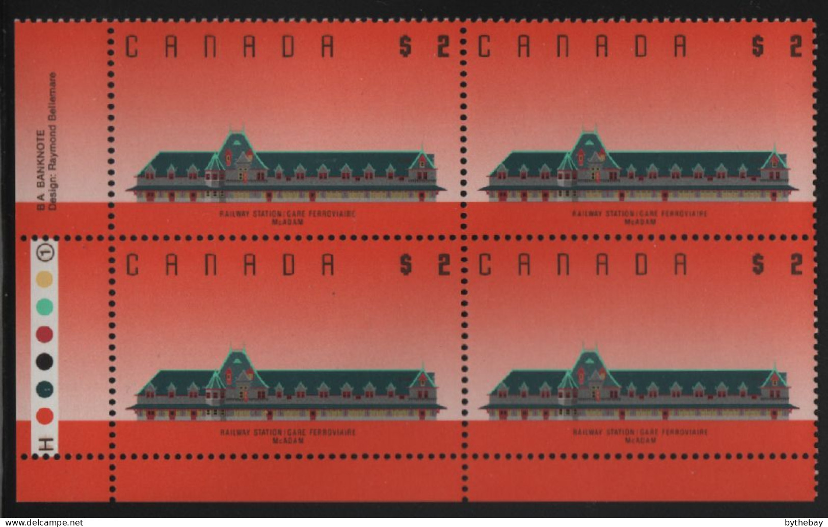 Canada 1988-92 MNH Sc 1182 $2 McAdam Railway Station LL Plate Block - Plate Number & Inscriptions