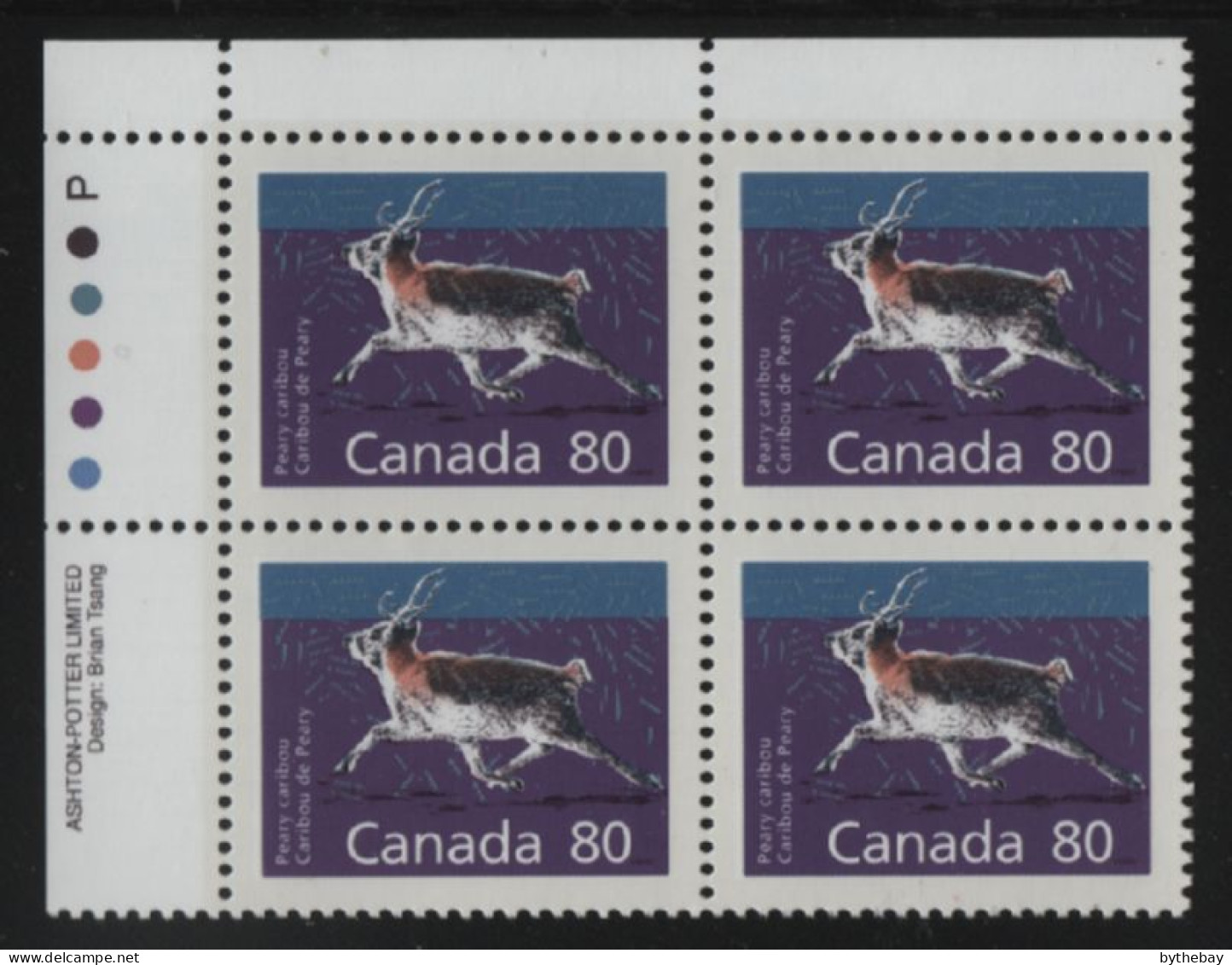 Canada 1988-92 MNH Sc 1180 Peary Caribou UL Plate Block - Num. Planches & Inscriptions Marge