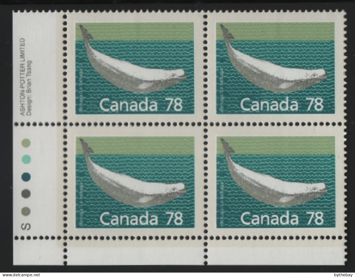 Canada 1988-92 MNH Sc 1179 78c Beluga Whale LL Plate Block - Numeri Di Tavola E Bordi Di Foglio