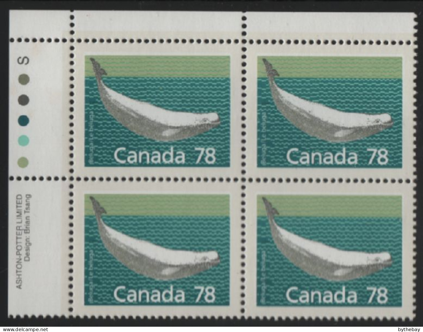 Canada 1988-92 MNH Sc 1179 78c Beluga Whale UL Plate Block - Num. Planches & Inscriptions Marge