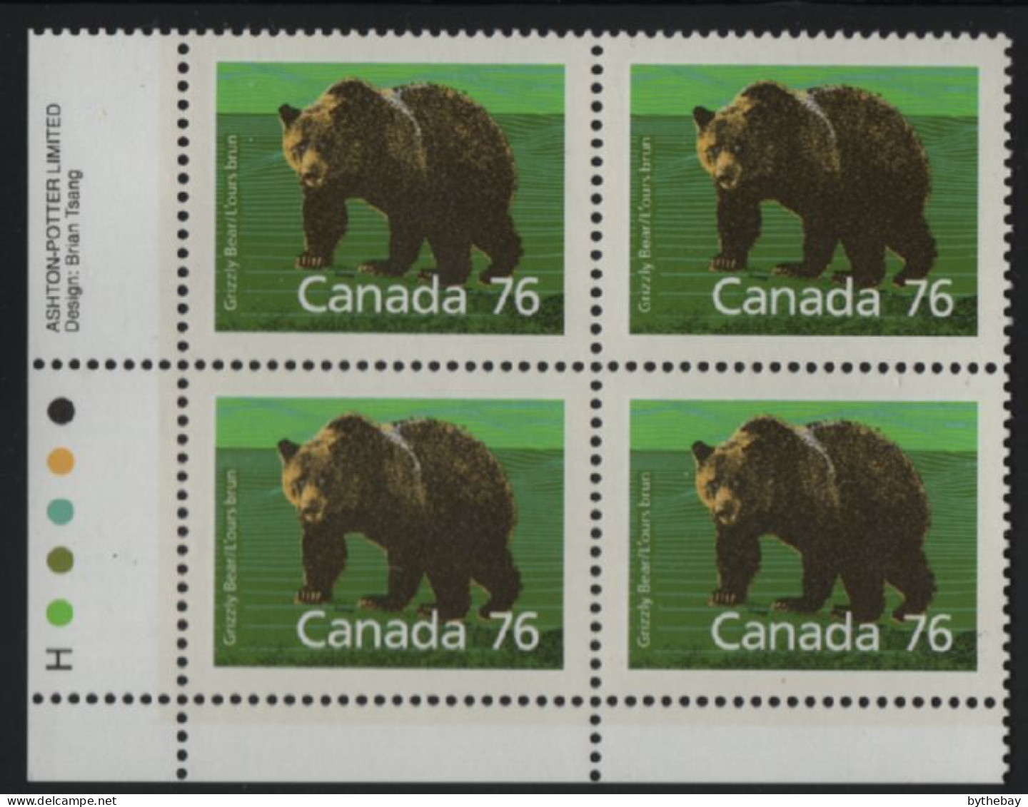 Canada 1988-92 MNH Sc 1178 76c Grizzly Bear LL Plate Block - Num. Planches & Inscriptions Marge