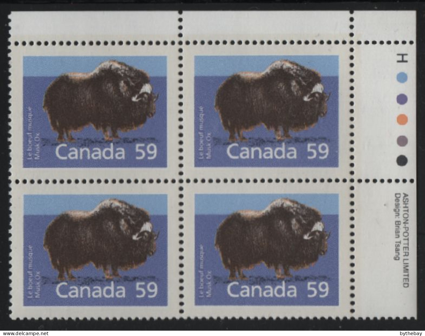 Canada 1988-92 MNH Sc 1174 59c Musk Ox UR Plate Block - Numeri Di Tavola E Bordi Di Foglio